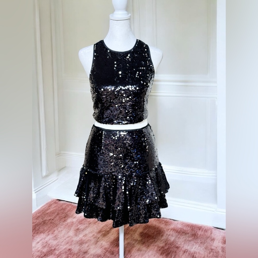 Do+Be Black Sequin Mini Skirt and Top -2 Pc Party Dress